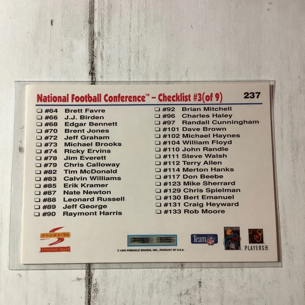 1995 Score - Checklist Jerry Rice #237